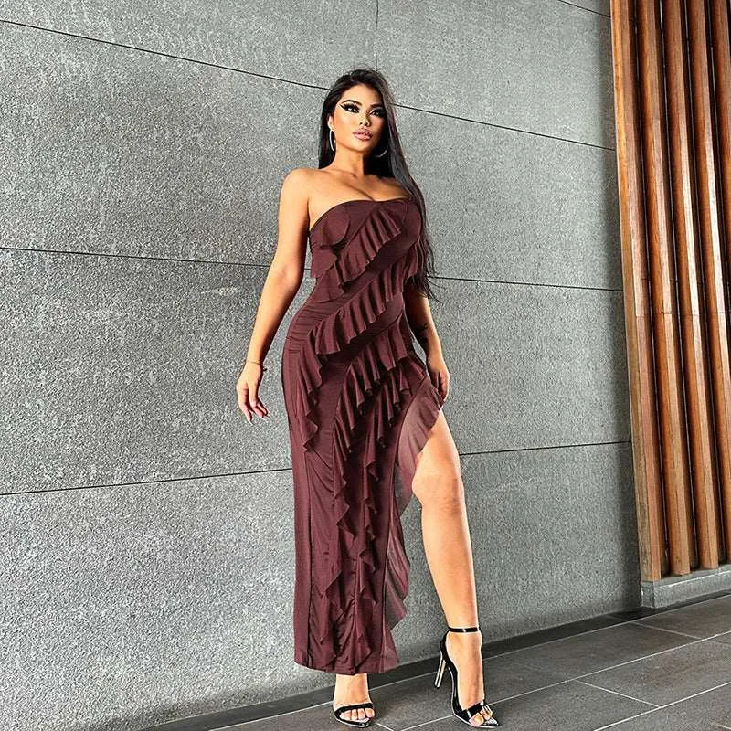 2024 Summer Trend Skinny Women's Fashion Tube Top Backless Split Tassel Dress Birthday Party Clubwear