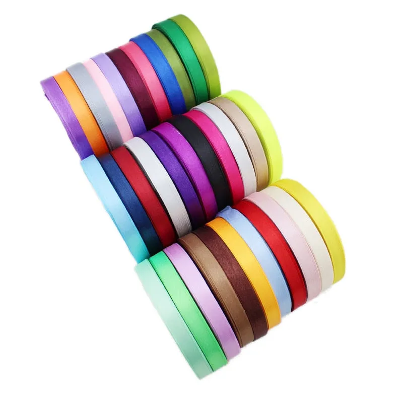 (25 yards/roll) Satin Ribbon Wholesale Gift Packing Christmas decoration diy Ribbons roll fabric (6/10/12/15/20/25/40mm)