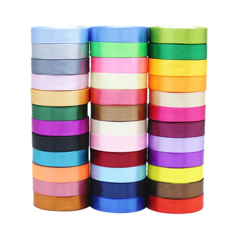 (25 yards/roll) Satin Ribbon Wholesale Gift Packing Christmas decoration diy Ribbons roll fabric (6/10/12/15/20/25/40mm)