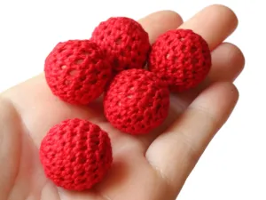 5 21mm Red Wool Crochet Ball Beads Round Plastic Beads