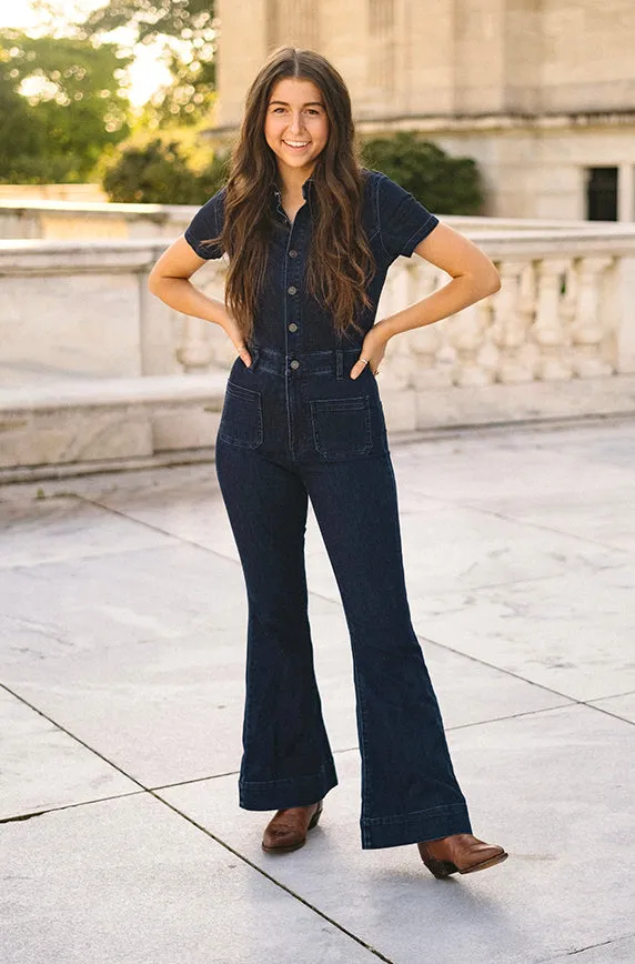 60's Flare Denim Jumpsuit