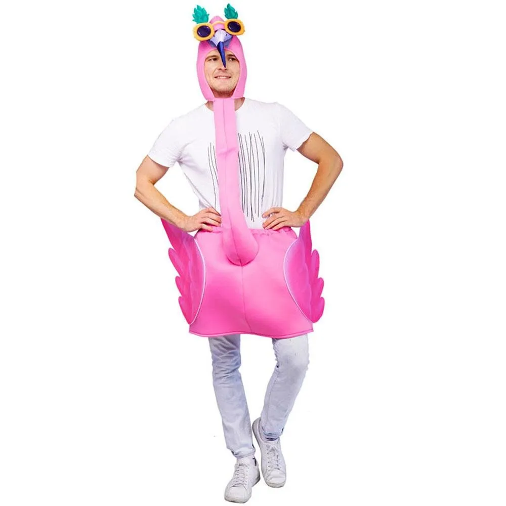 Adult Man Pink Flamingo Funny Jumpsuit Cosplay Stage Performance Costume