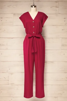 Aisling | Red Loose Fitting Jumpsuit w/ Belt