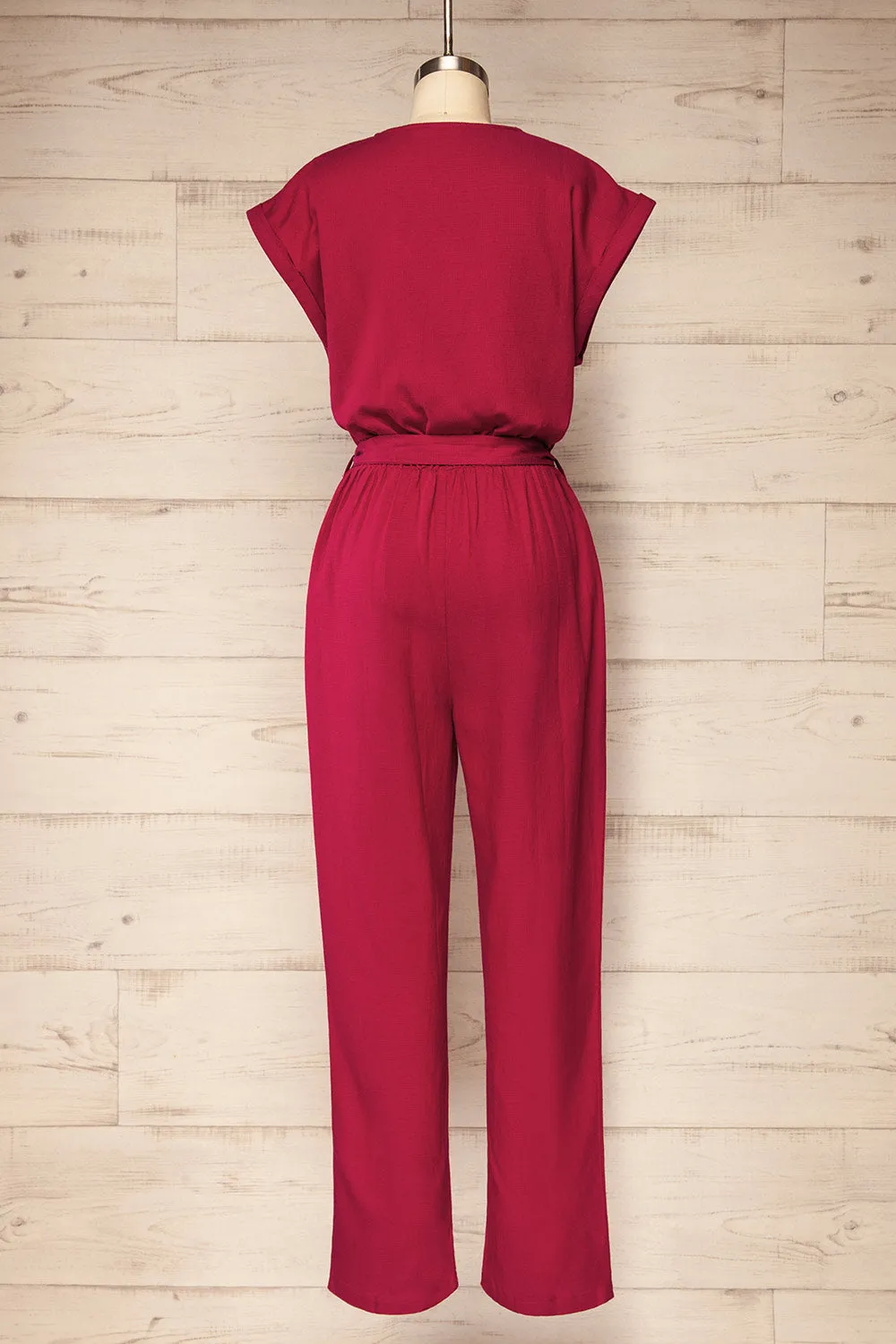 Aisling | Red Loose Fitting Jumpsuit w/ Belt