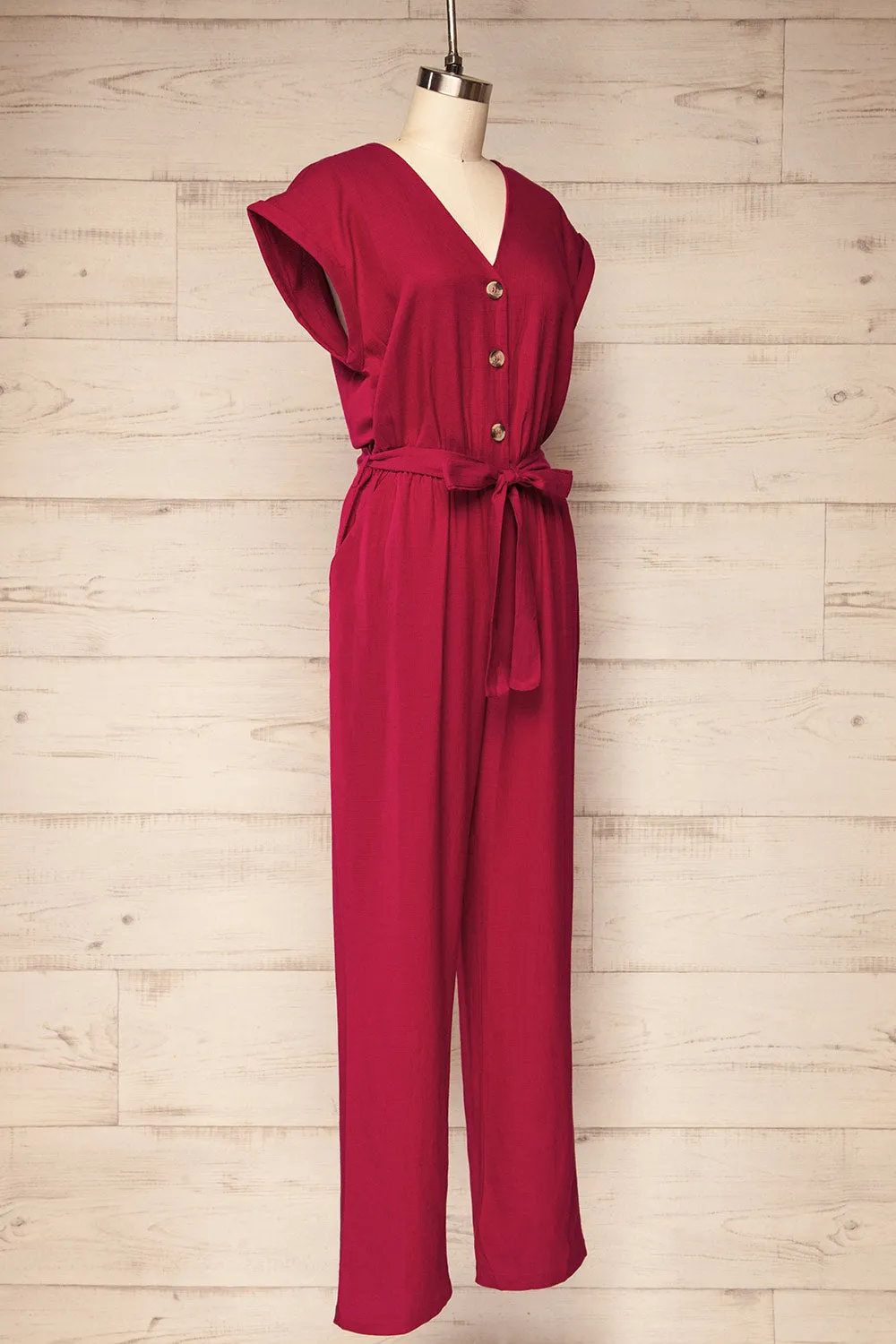 Aisling | Red Loose Fitting Jumpsuit w/ Belt