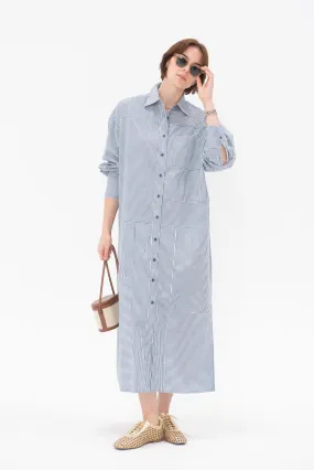 Alameda Button Down Caftan, Blue & White Stripes