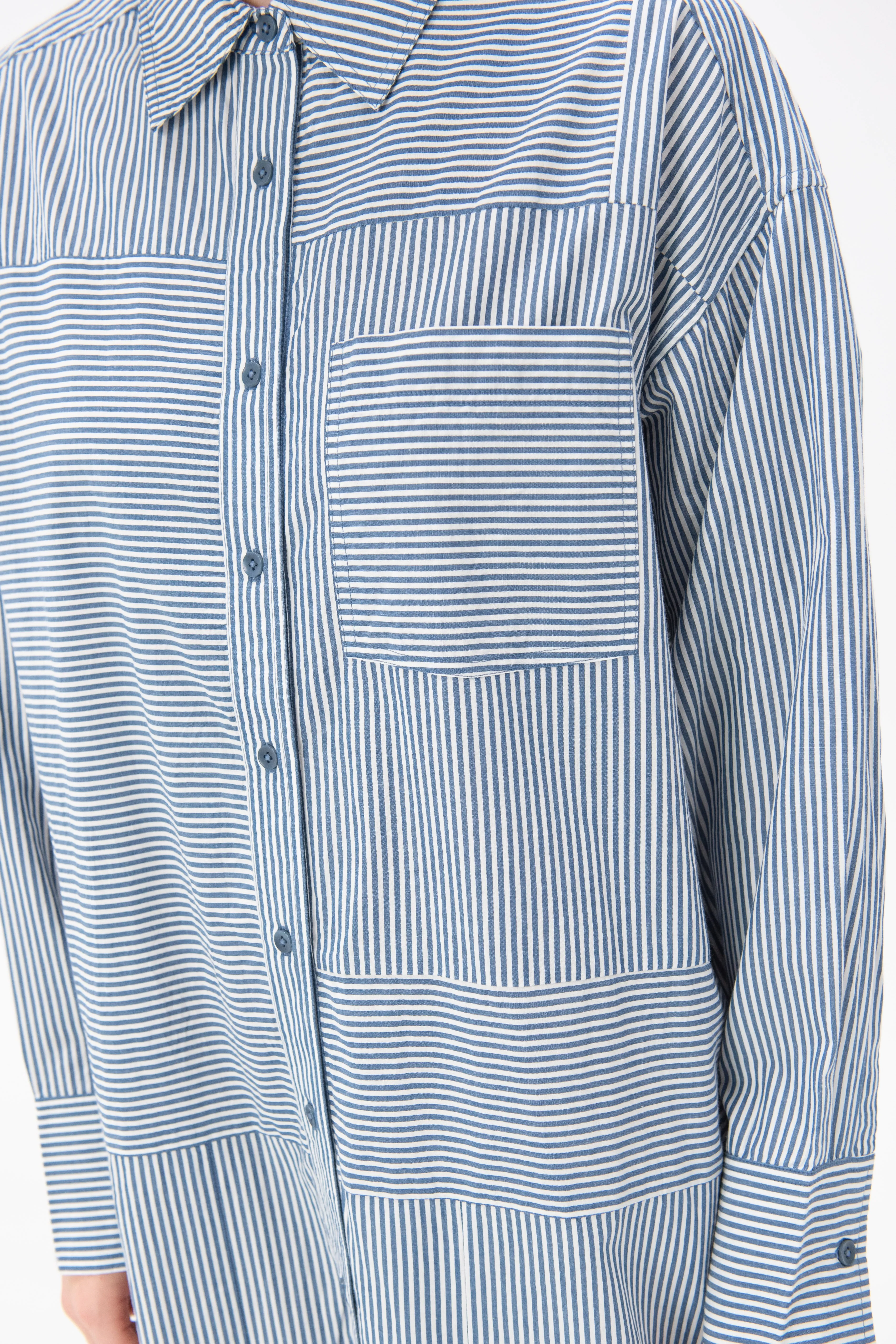 Alameda Button Down Caftan, Blue & White Stripes