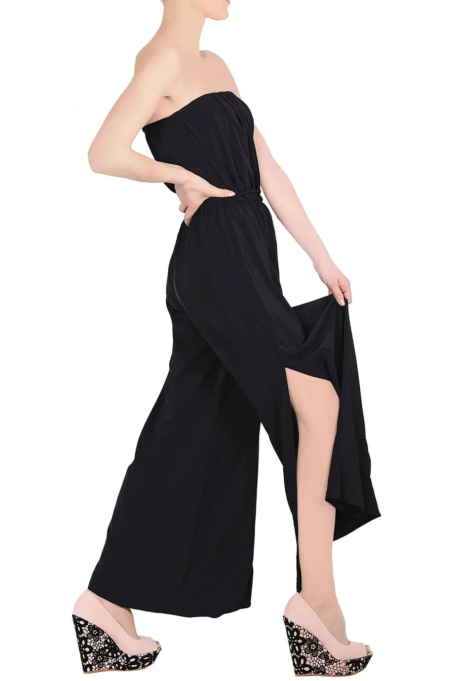 ALICE & TRIXIE CRYSTAL Black Silk Jumpsuit