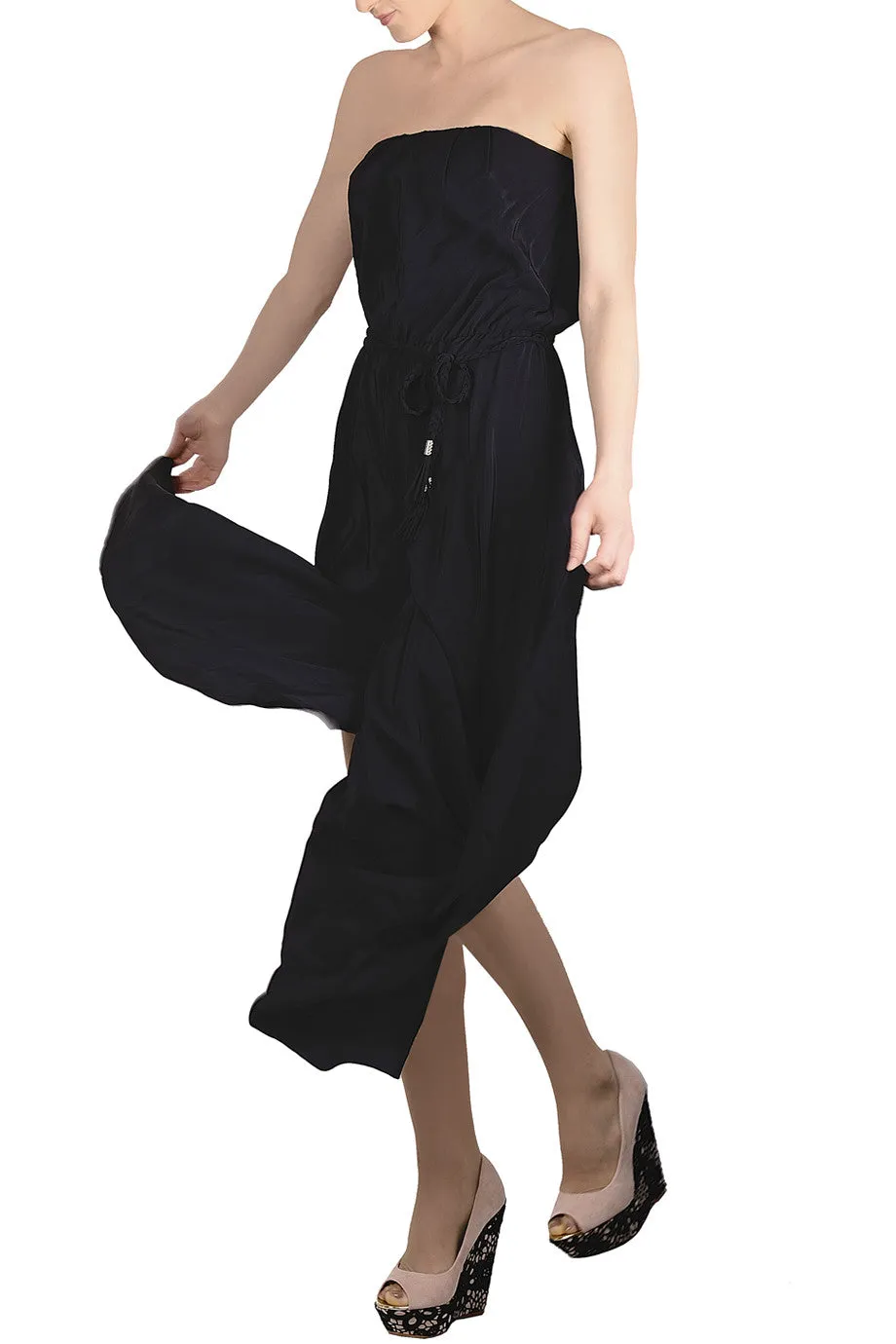 ALICE & TRIXIE CRYSTAL Black Silk Jumpsuit