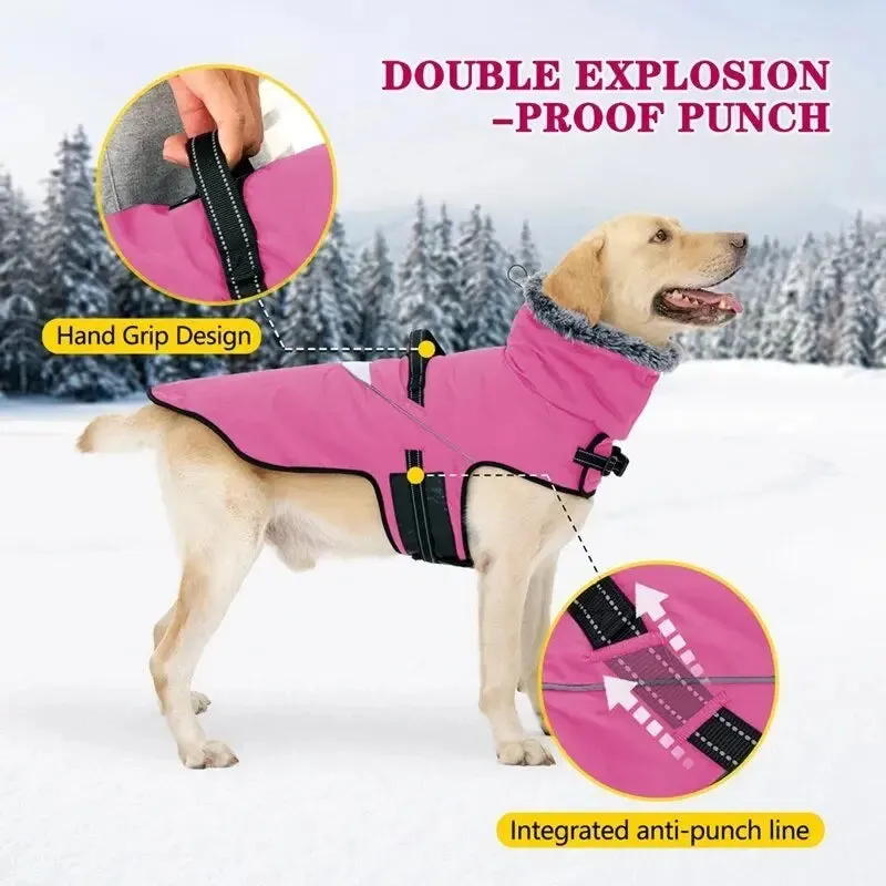 Anniepaw Furry Collar Winter Waterproof Snowproof Windbreaker Harness Coats