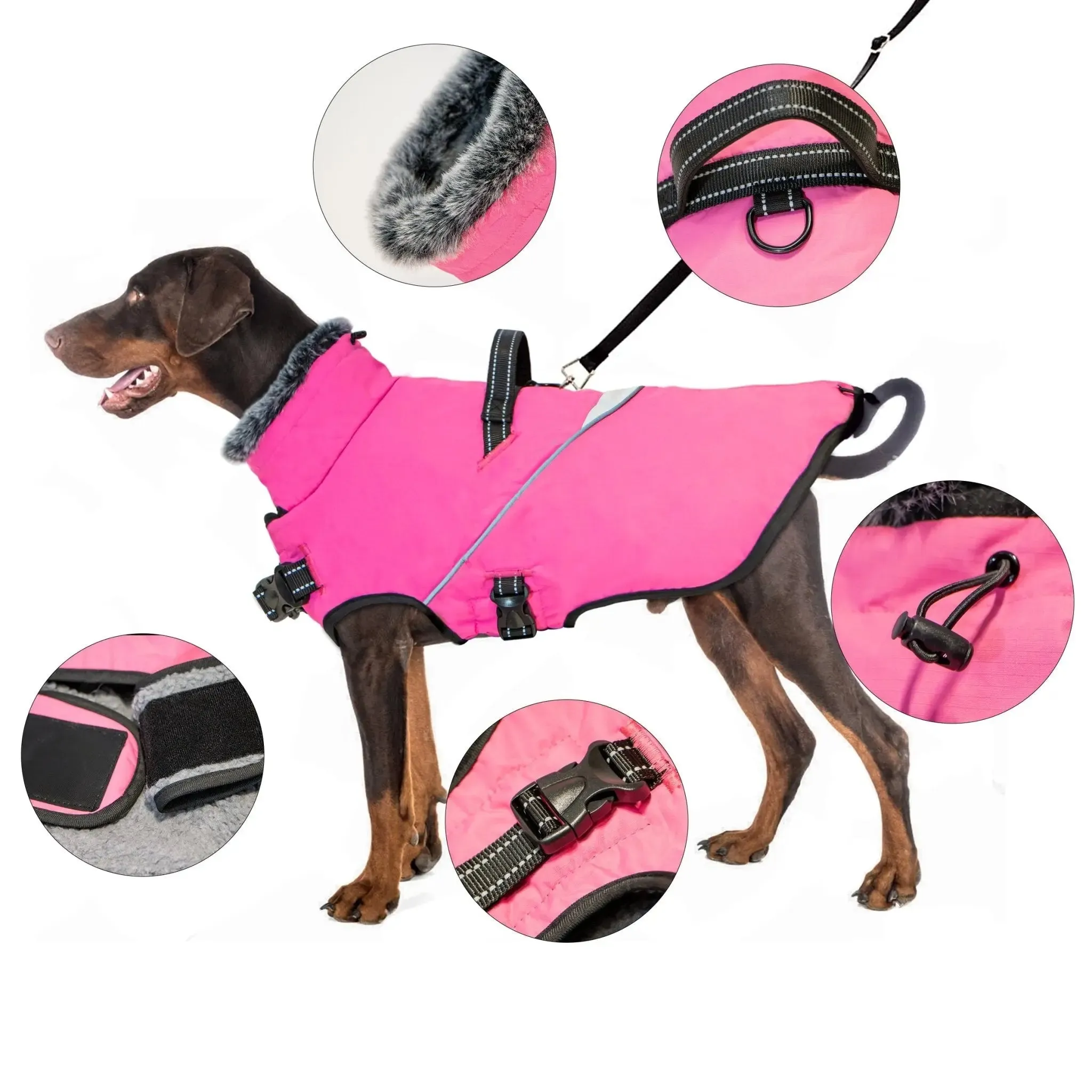 Anniepaw Furry Collar Winter Waterproof Snowproof Windbreaker Harness Coats