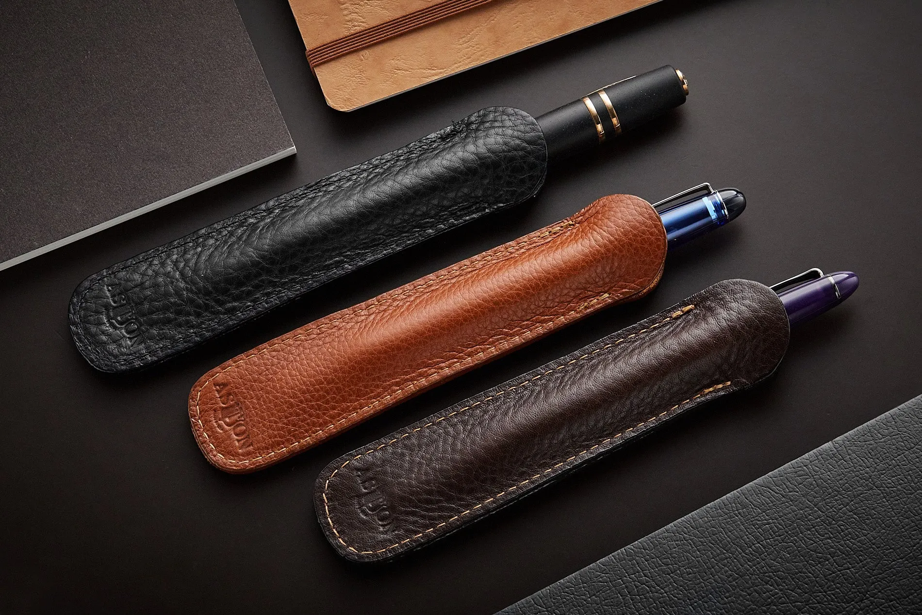 Aston Leather Single Slip Pen Pouch - Black