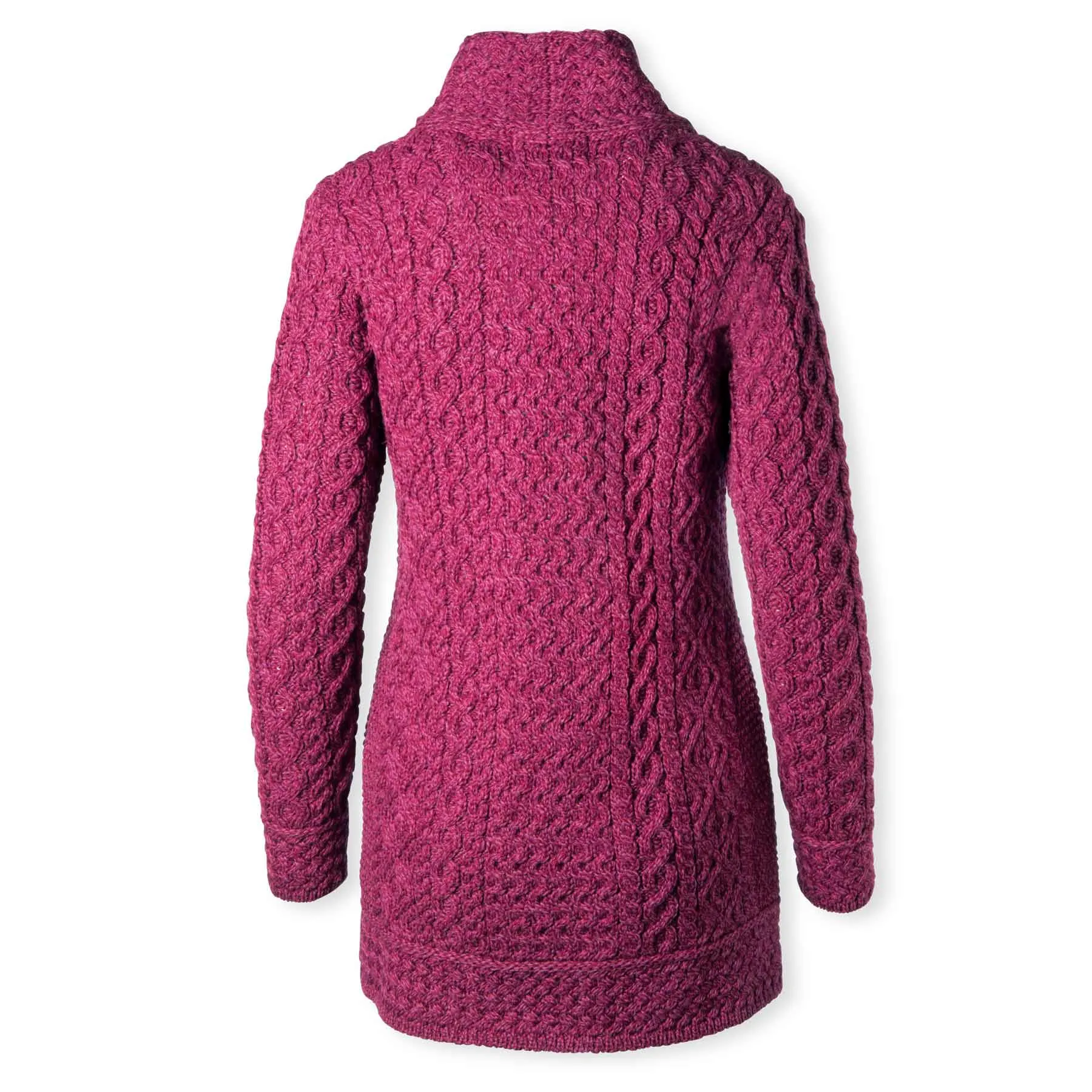 Athenry Shawl Collar Aran Knit Coat- Purple