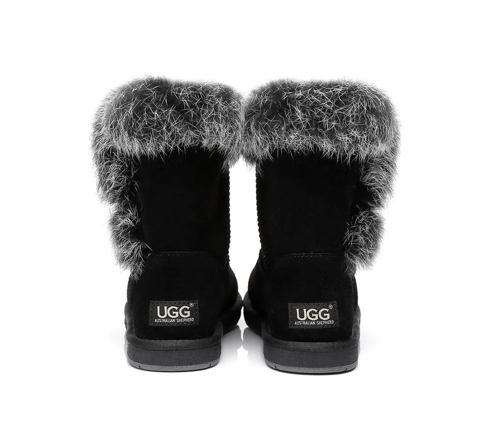 AUSTRALIAN SHEPHERD® UGG Boots Women Sheepskin Wool Collar Short Button Donna