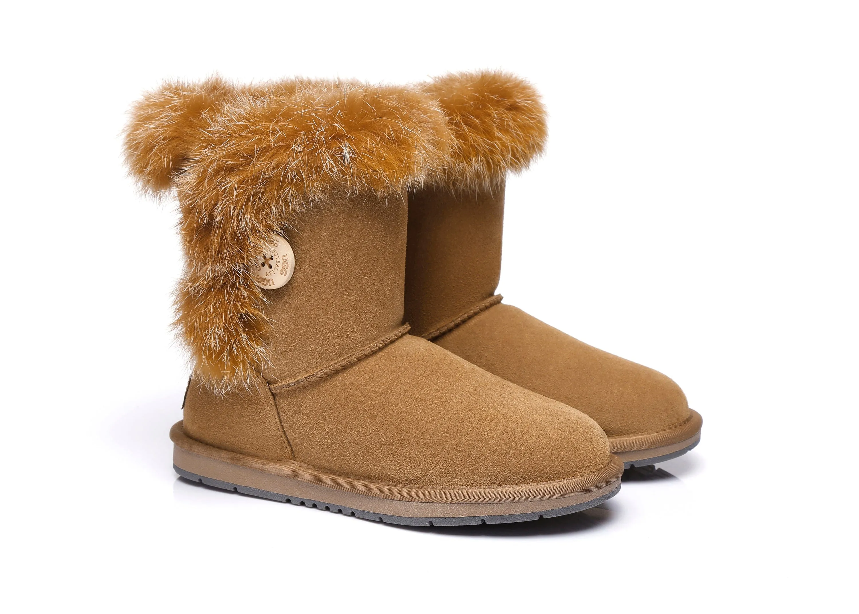 AUSTRALIAN SHEPHERD® UGG Boots Women Sheepskin Wool Collar Short Button Donna