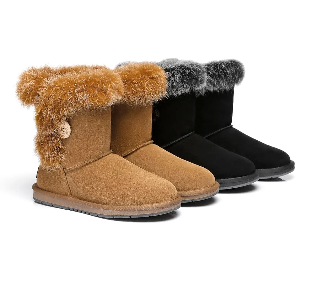 AUSTRALIAN SHEPHERD® UGG Boots Women Sheepskin Wool Collar Short Button Donna