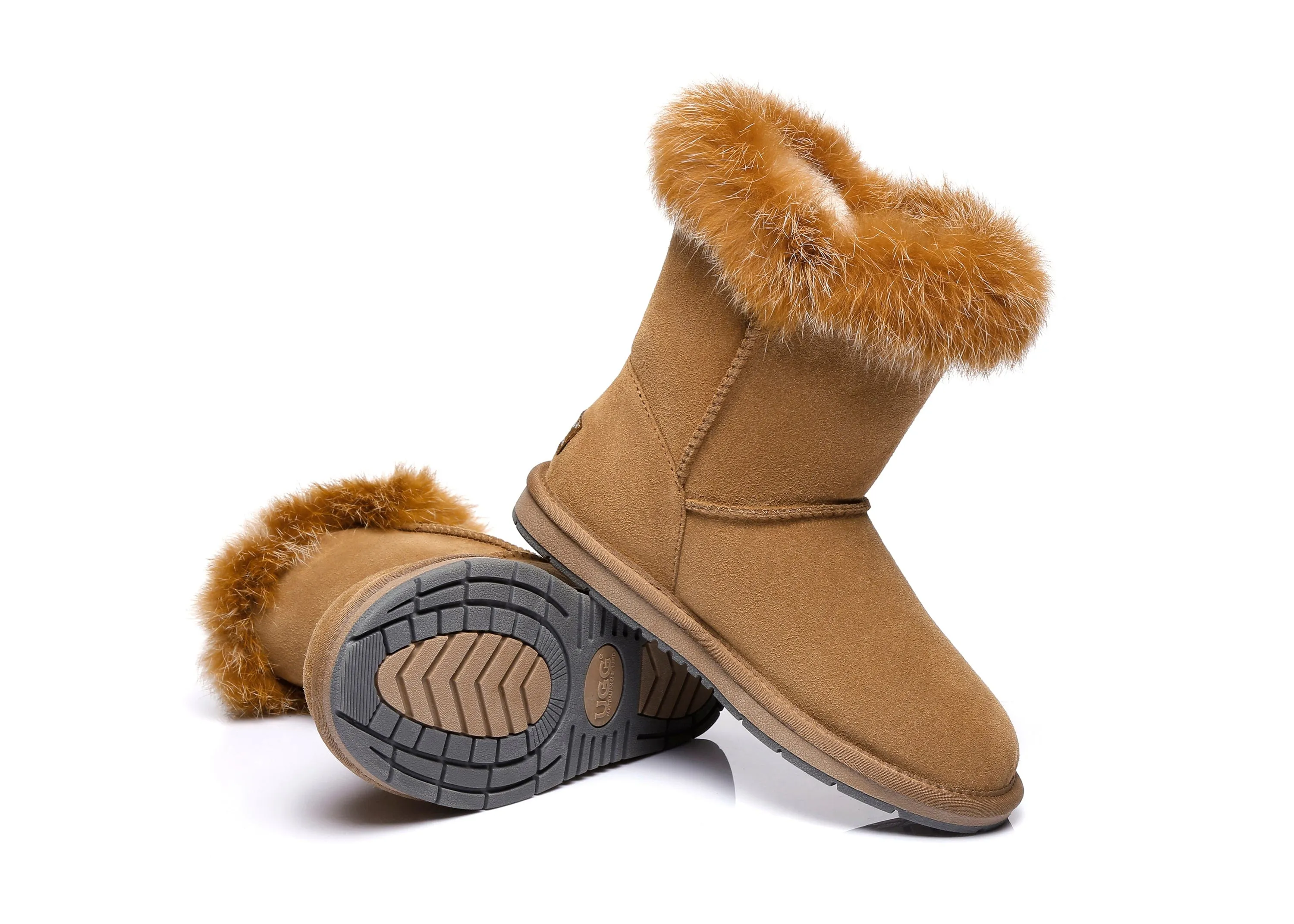 AUSTRALIAN SHEPHERD® UGG Boots Women Sheepskin Wool Collar Short Button Donna