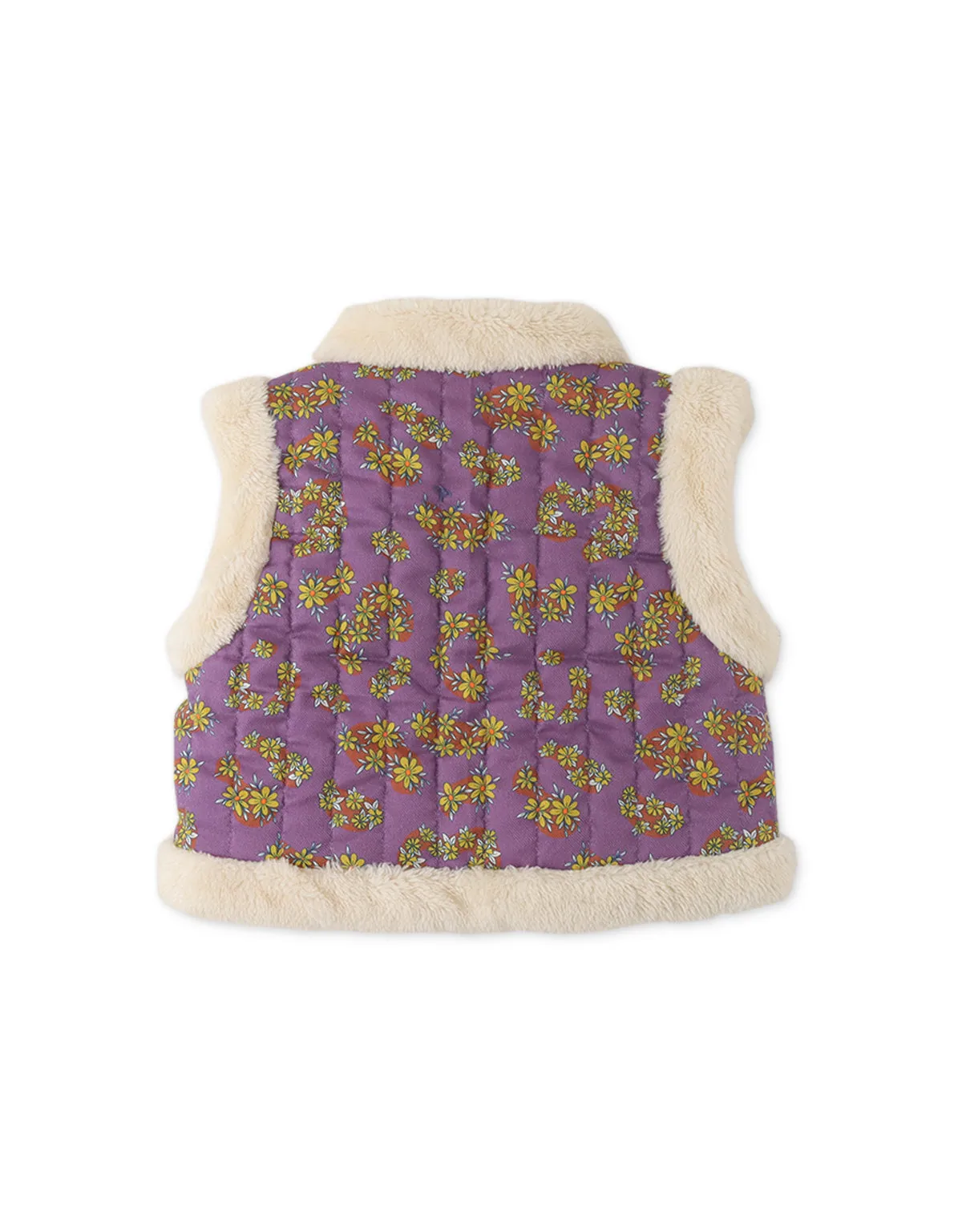 BABY GIRLS FAUX FUR AND PRINTED COMBI REVERSIBLE WADDED GILET