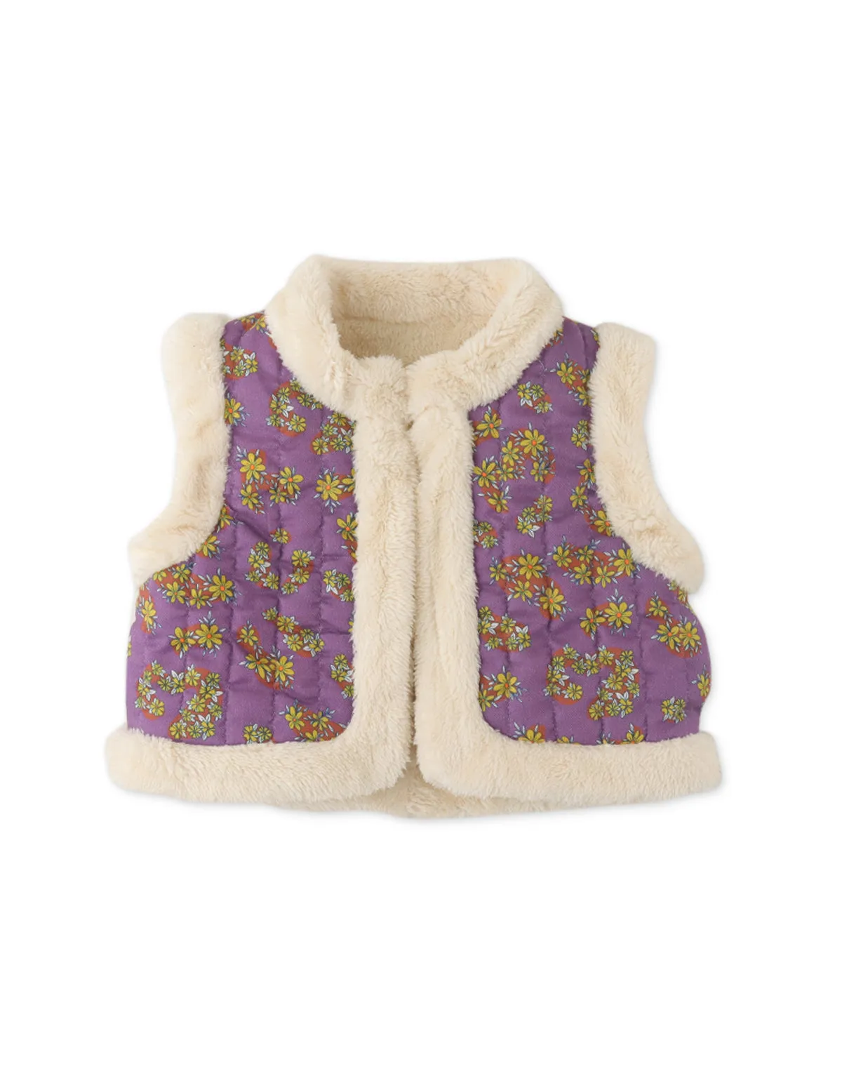 BABY GIRLS FAUX FUR AND PRINTED COMBI REVERSIBLE WADDED GILET