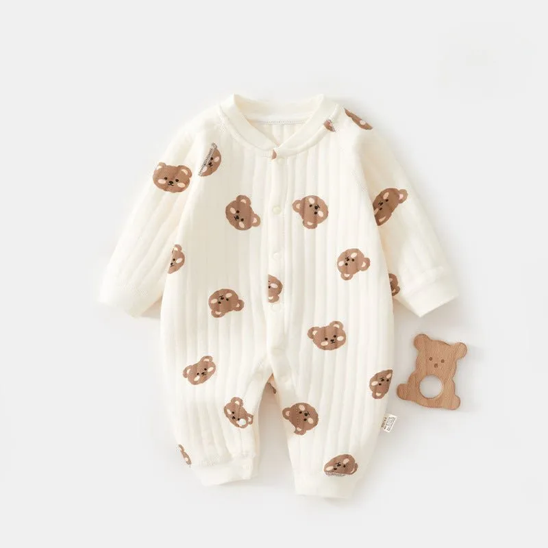 Baby's Cartoon Fuzzy Bear Design Autumn Jumpsuit (7 Designs)