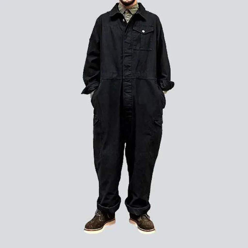 Baggy color jeans jumpsuit for men