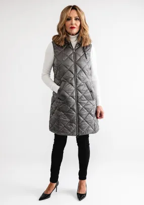 Barbara Lebek Quilted Hooded Long Gilet, Grey