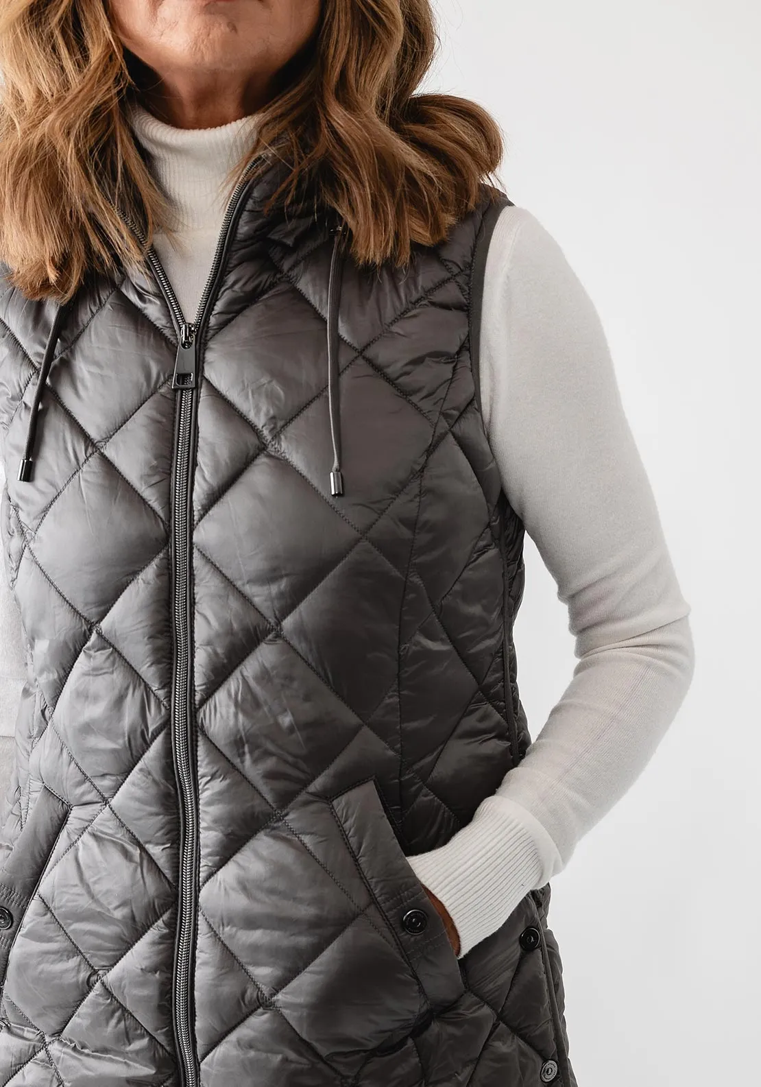 Barbara Lebek Quilted Hooded Long Gilet, Grey