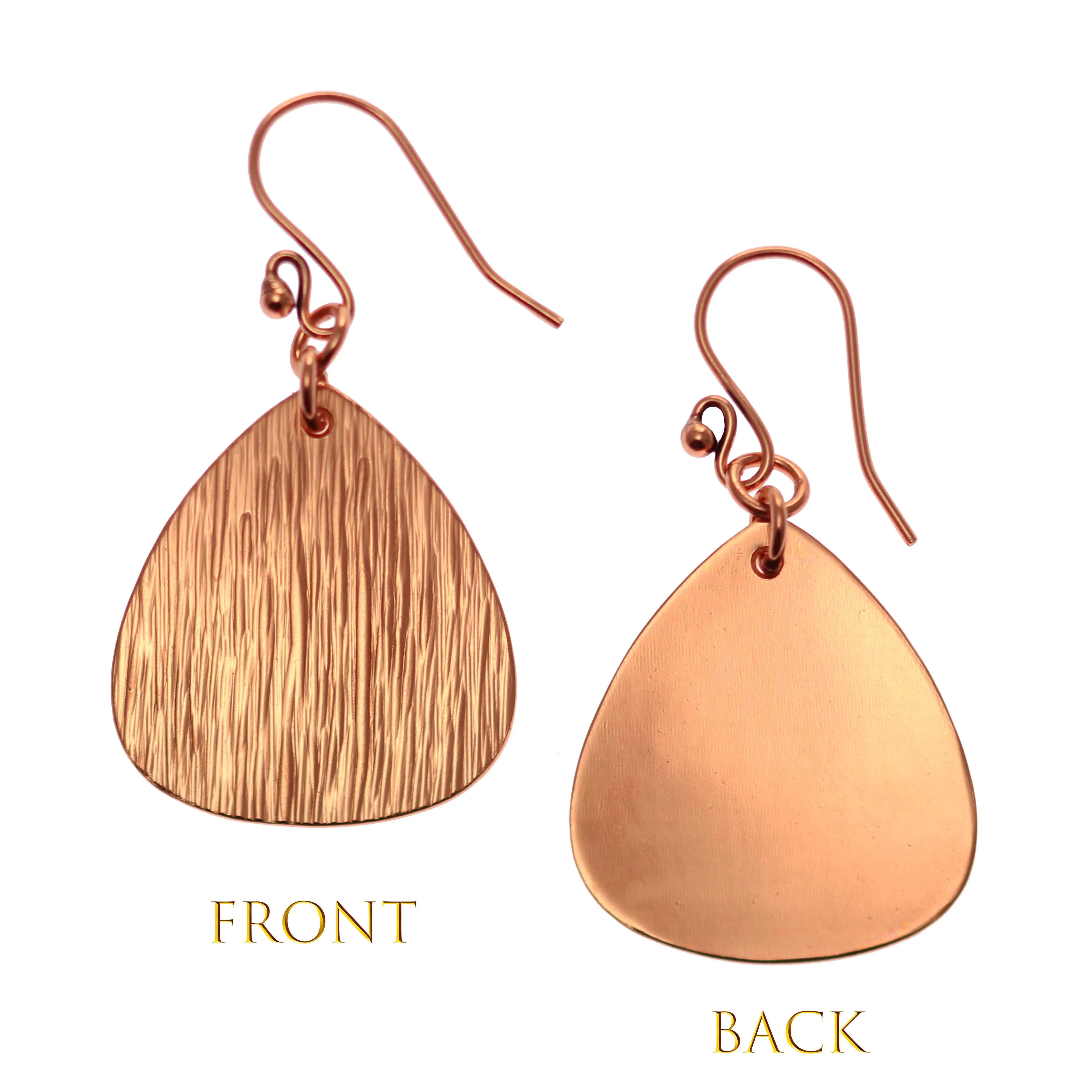 Bark Embossed Copper Triangular Teardrop Earrings