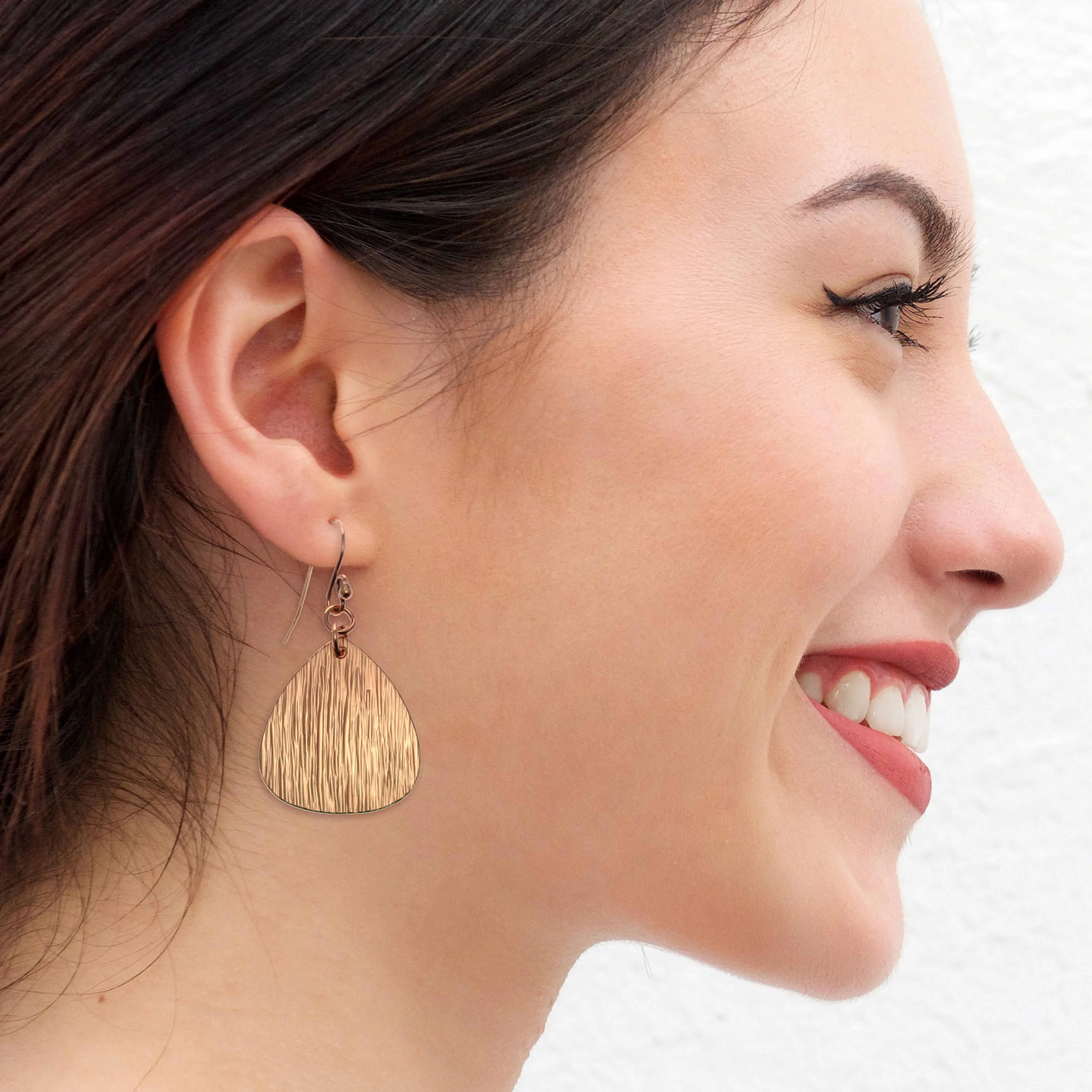 Bark Embossed Copper Triangular Teardrop Earrings