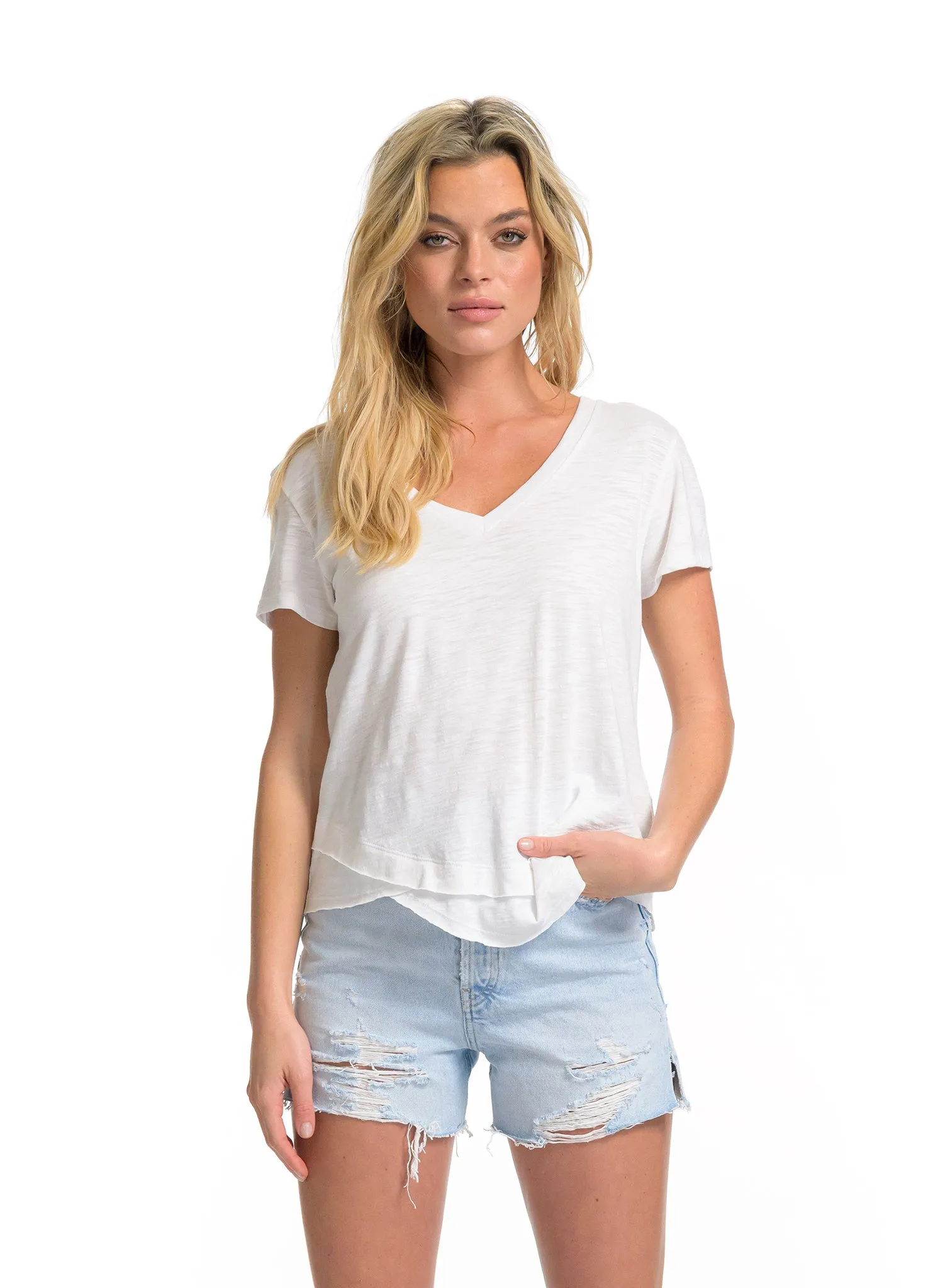 BE NICE - V-Neck Mock Layer T-Shirt