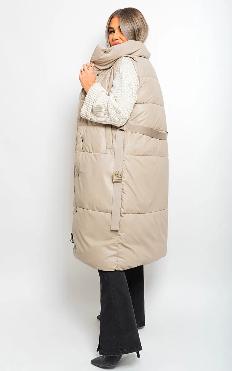 Belted Long Puffer Gilet