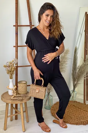 Black Maternity Jumpsuit with Tie Waist