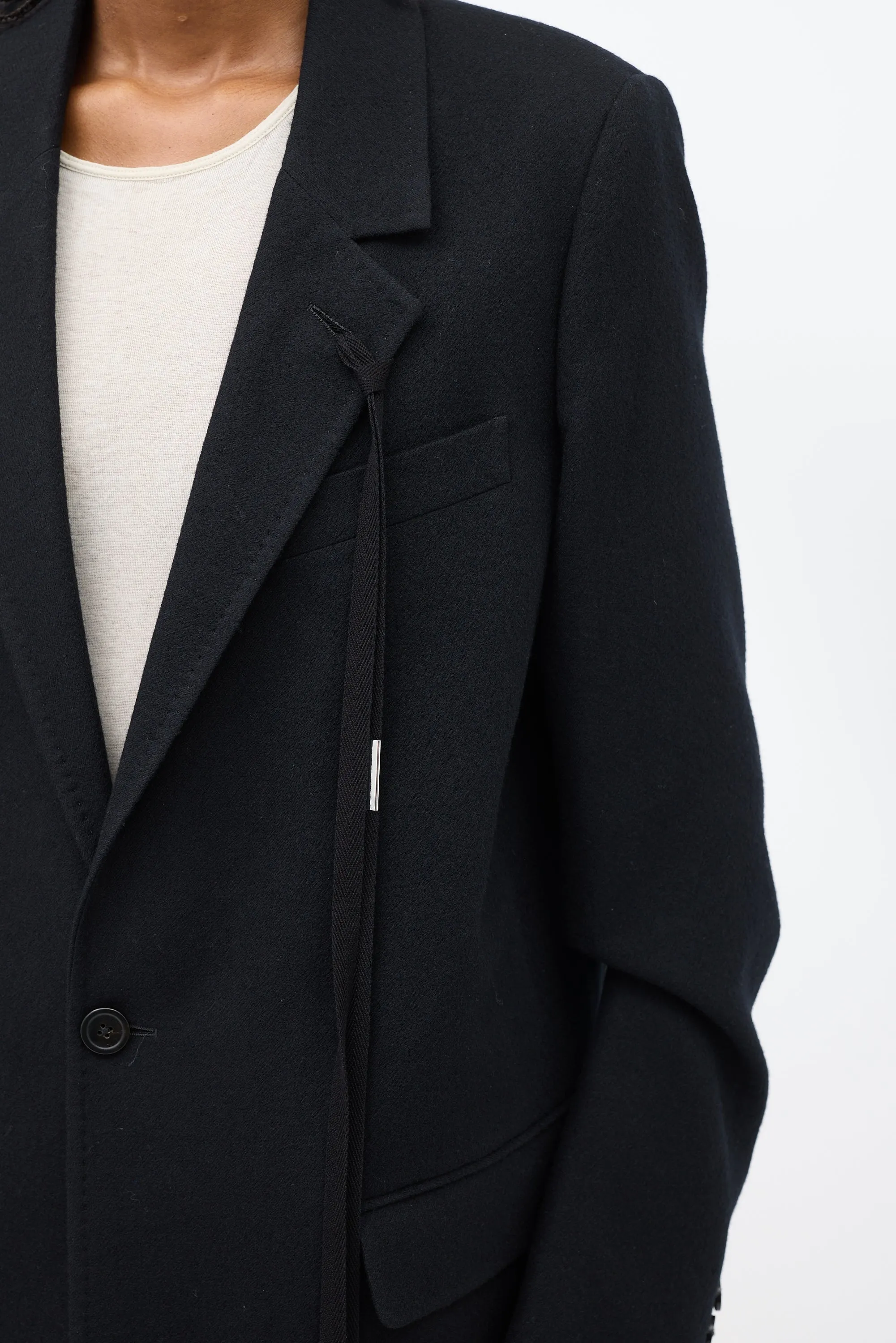 Black Wool Lieke Tacked Sleeve Long Coat