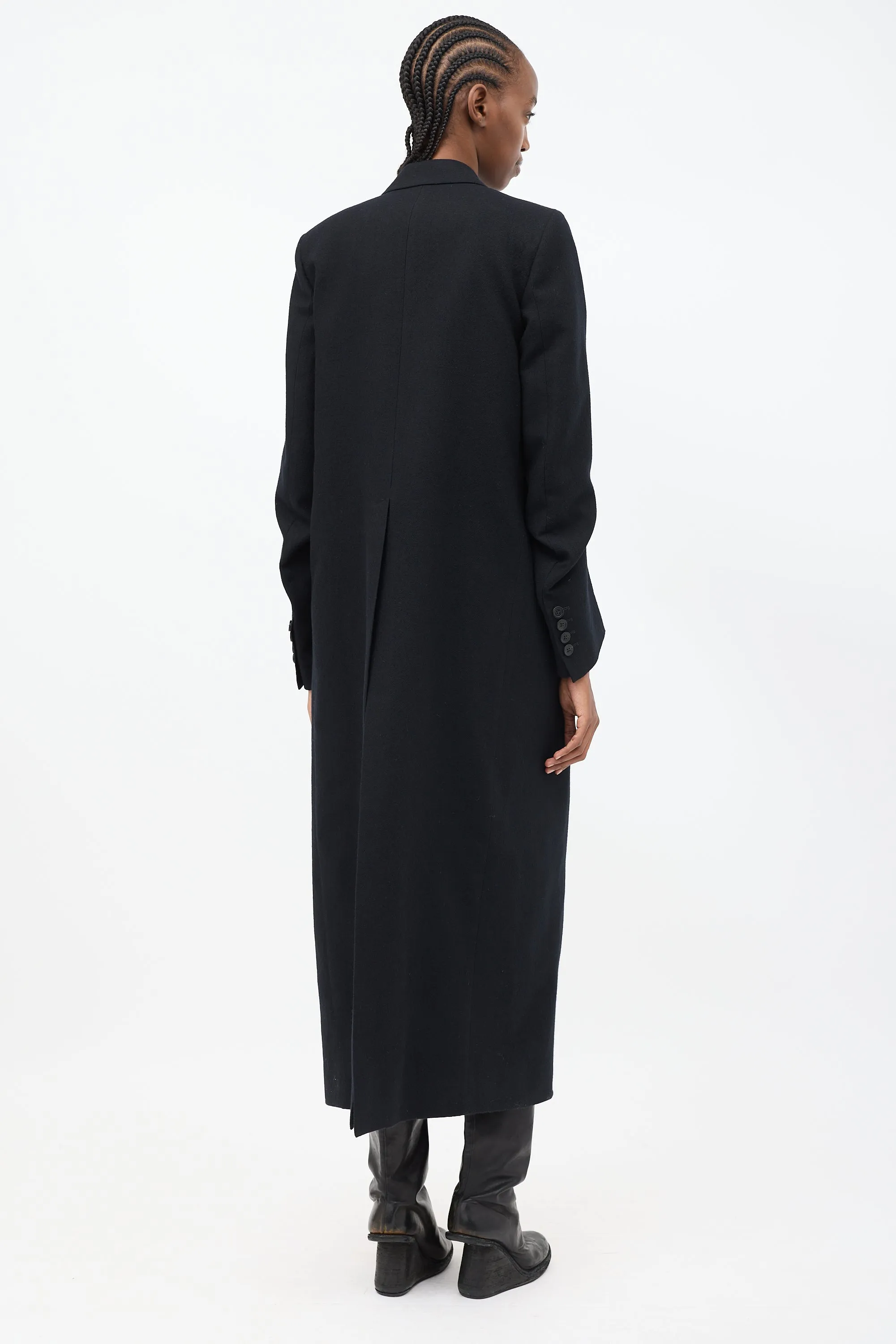 Black Wool Lieke Tacked Sleeve Long Coat