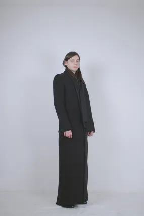 Black Wool Tailored Coat with Scarf