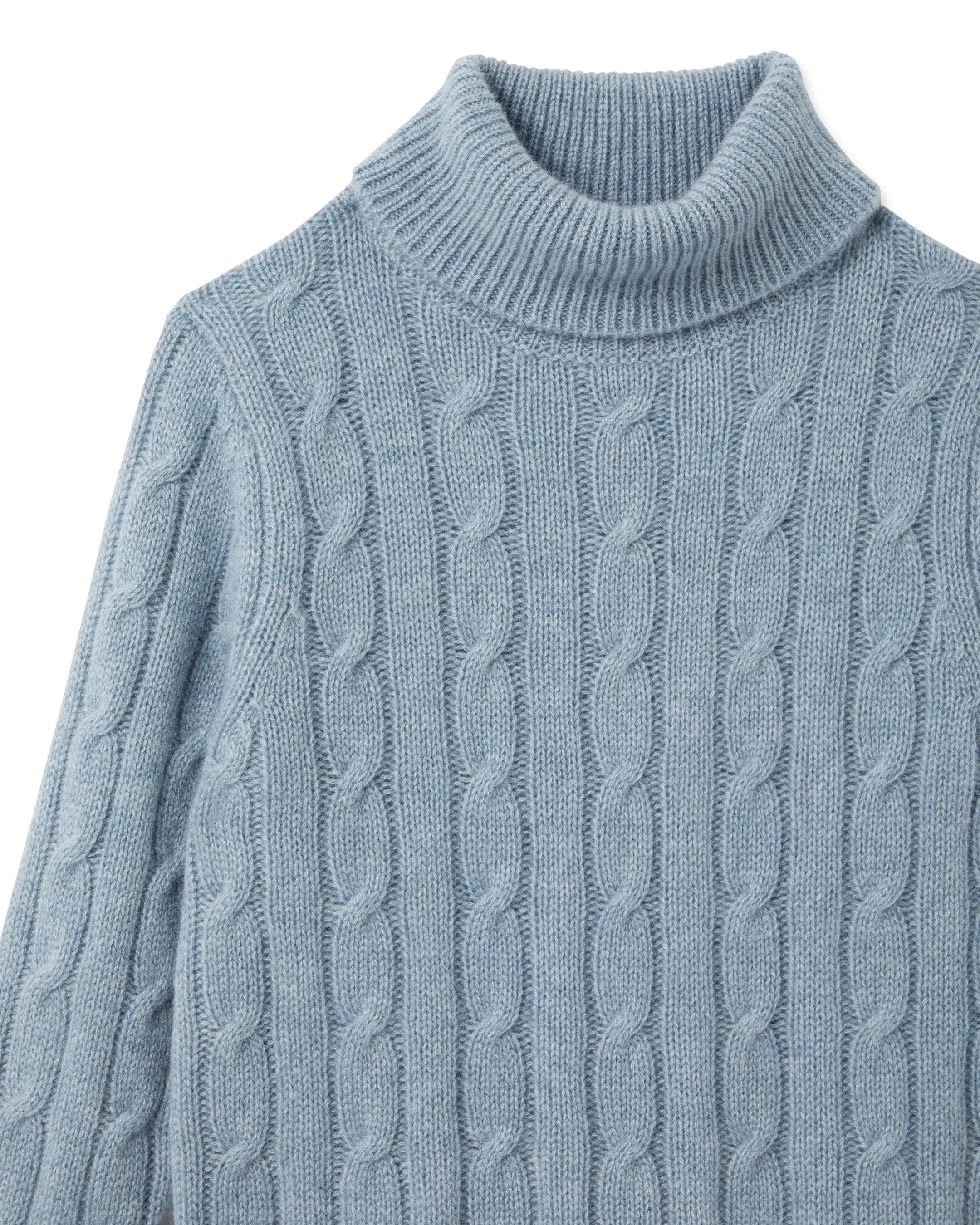 Boys Cable Turtle Neck Cashmere Sweater Heather Blue