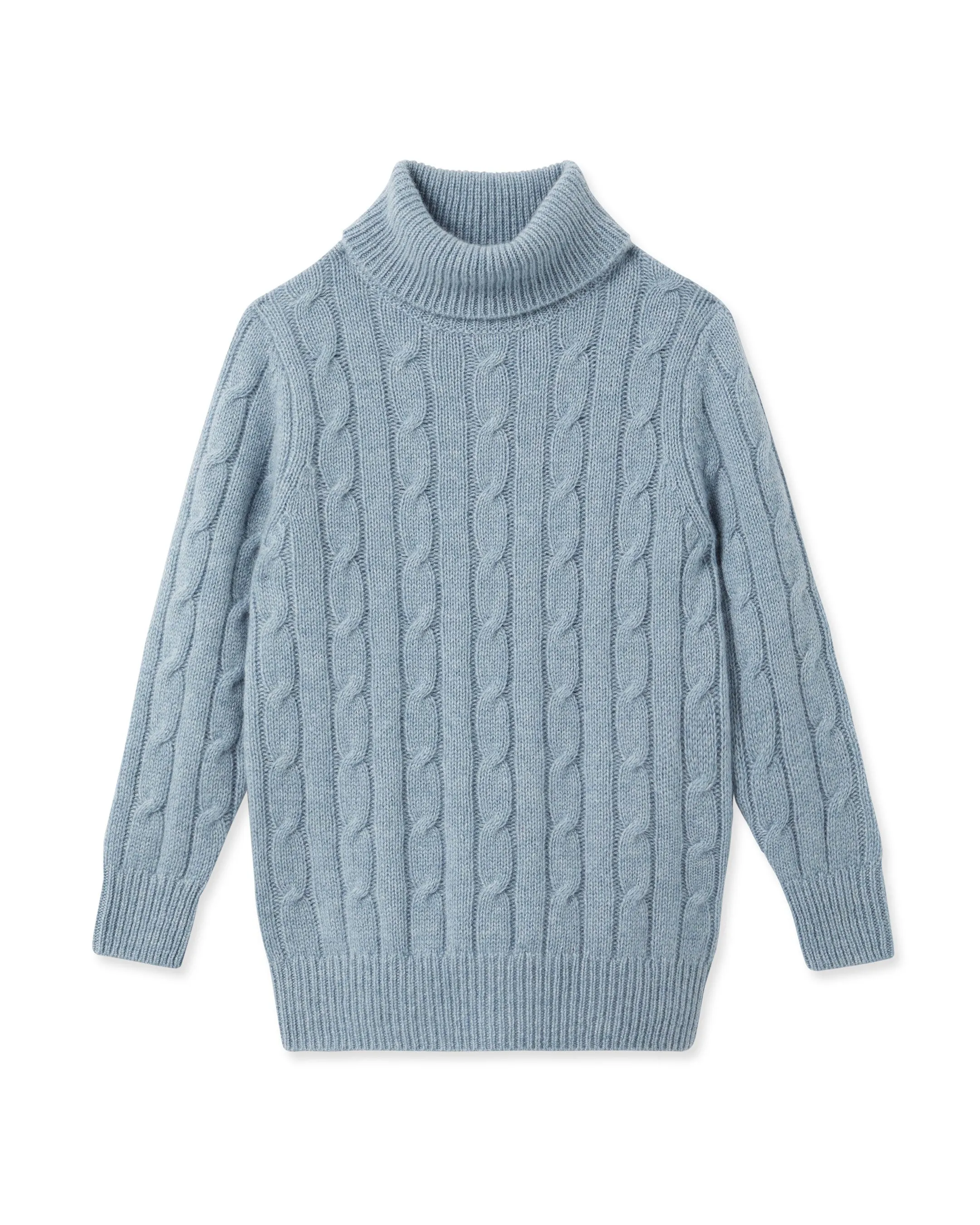 Boys Cable Turtle Neck Cashmere Sweater Heather Blue