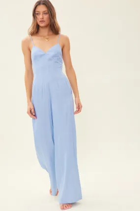 Breezy Charmer Drawstring Back Sleeveless Wide Leg Jumpsuit