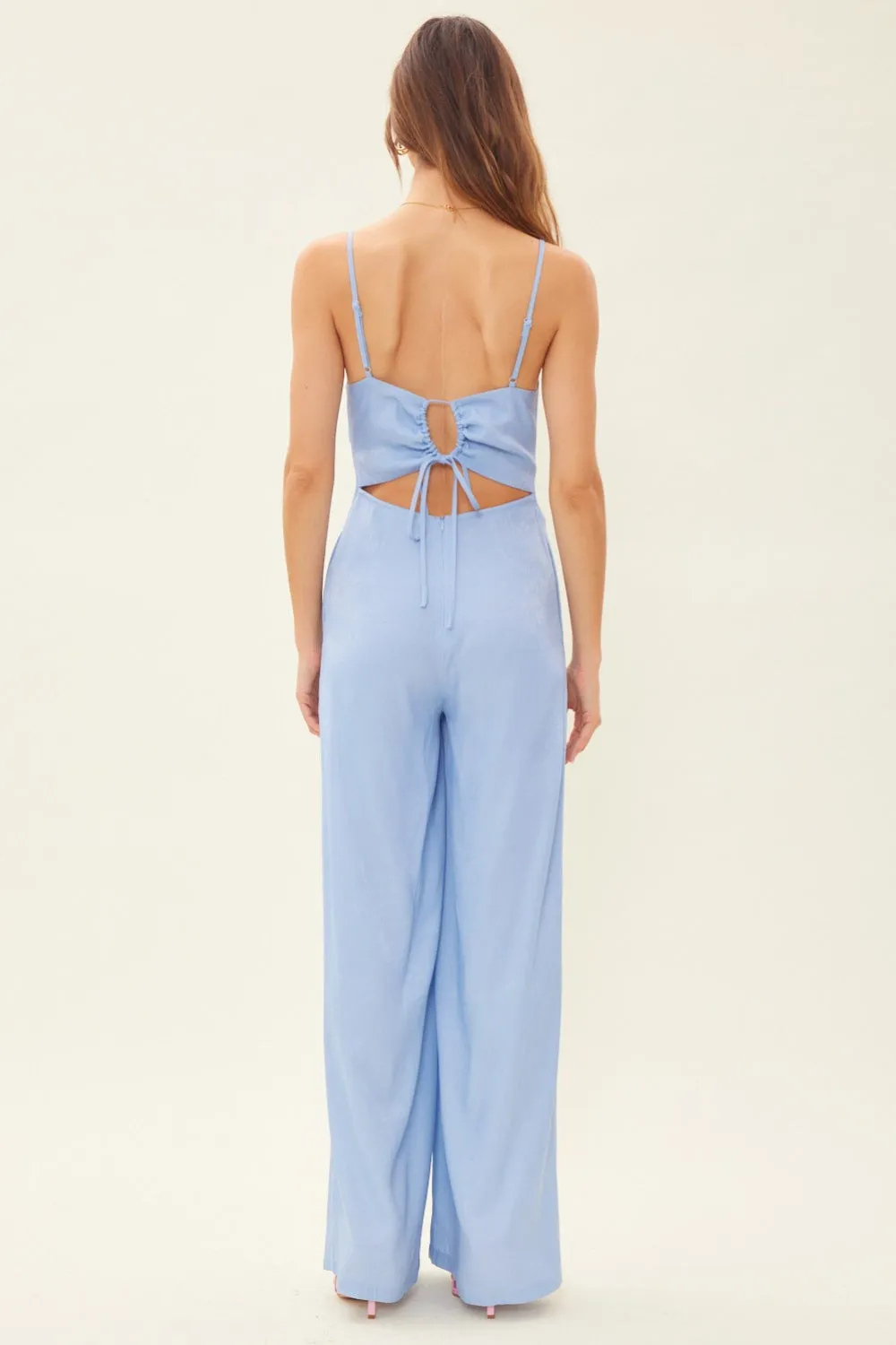 Breezy Charmer Drawstring Back Sleeveless Wide Leg Jumpsuit