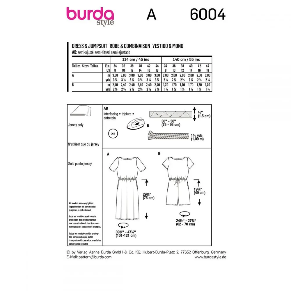 Burda Dress and Jumpsuit 6004