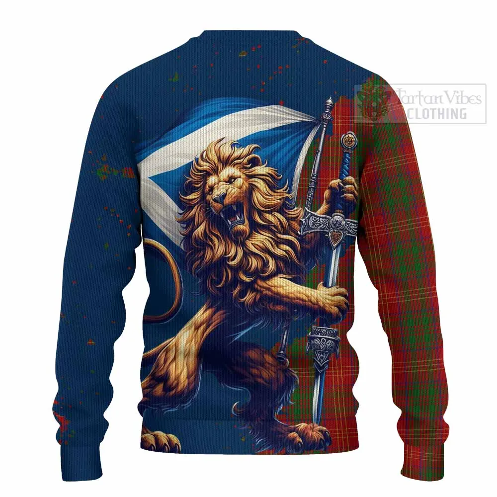 Burns Tartan Family Crest Knitted Sweater with Scottish Majestic Lion