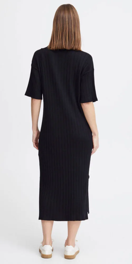 B.Young Knit Polo Dress, black