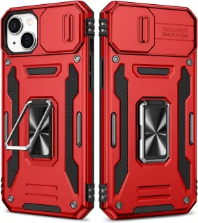 Case 14 Plus Case Kickstand, Slide Camera Cover Protective Armor Case - Red