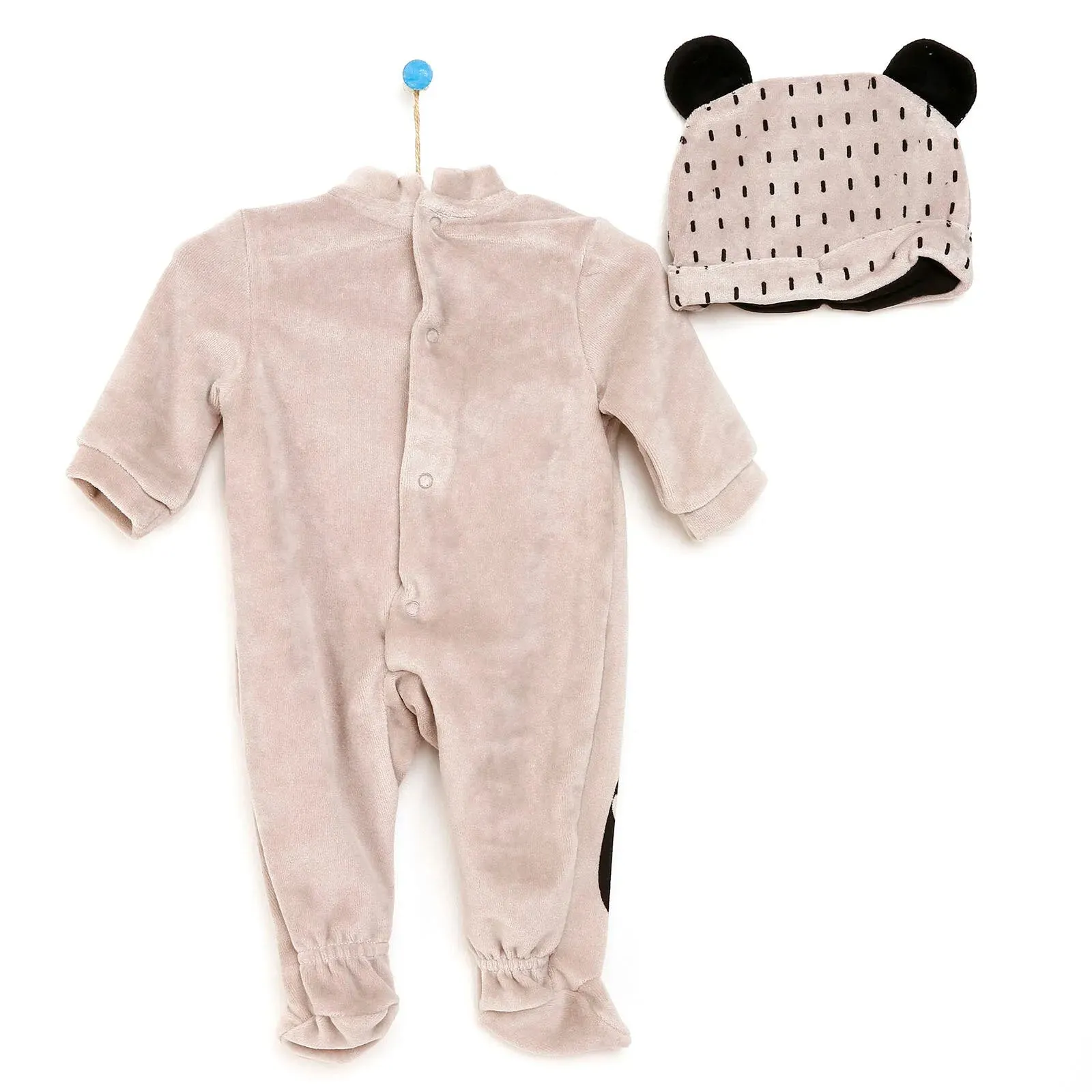 Cassiope Newborn Panda Velvet Jumpsuit - Grey