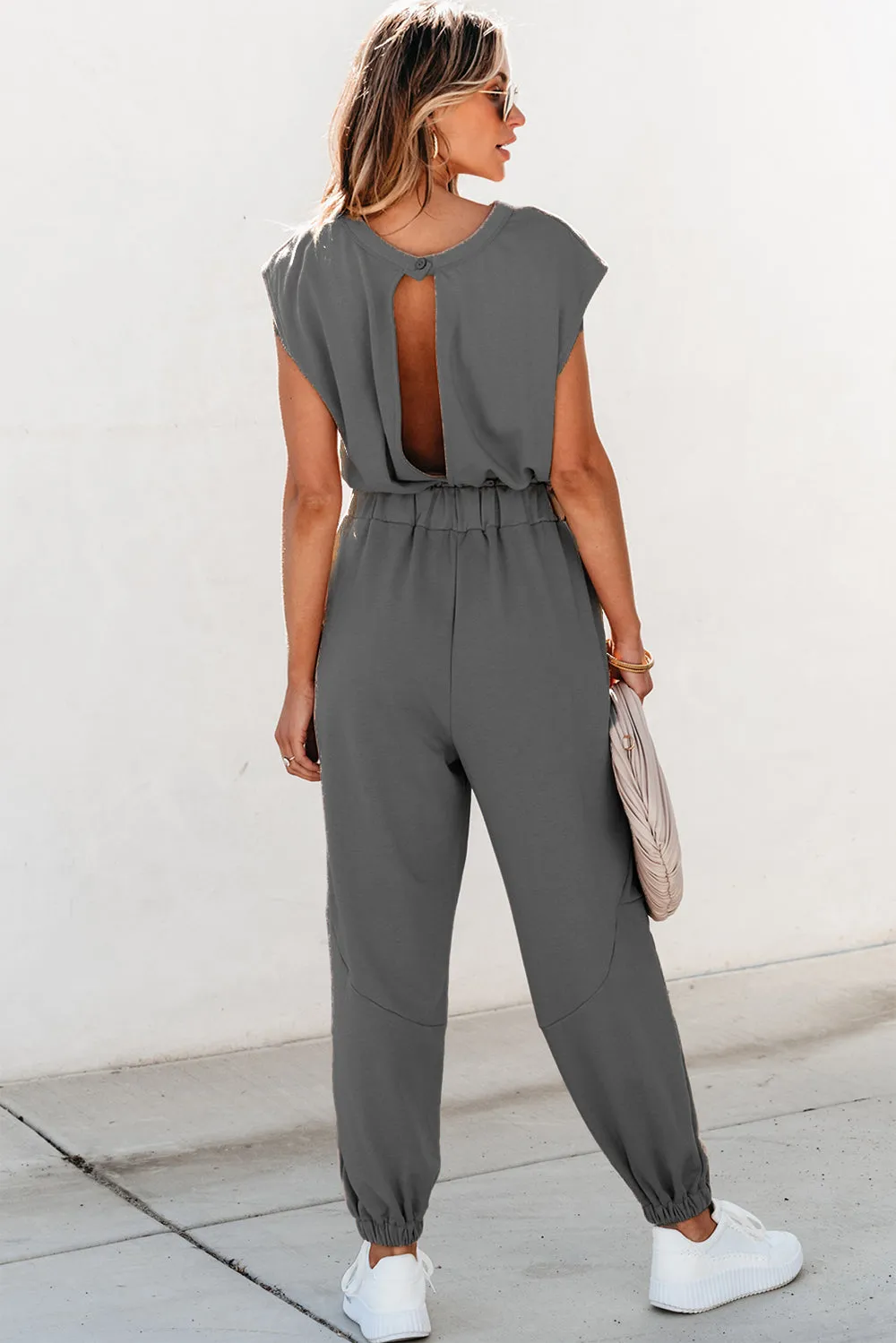 Casual Jumpsuit Comfortable Fashion Cutout Drawstring Cap Sleeve Pants Romper