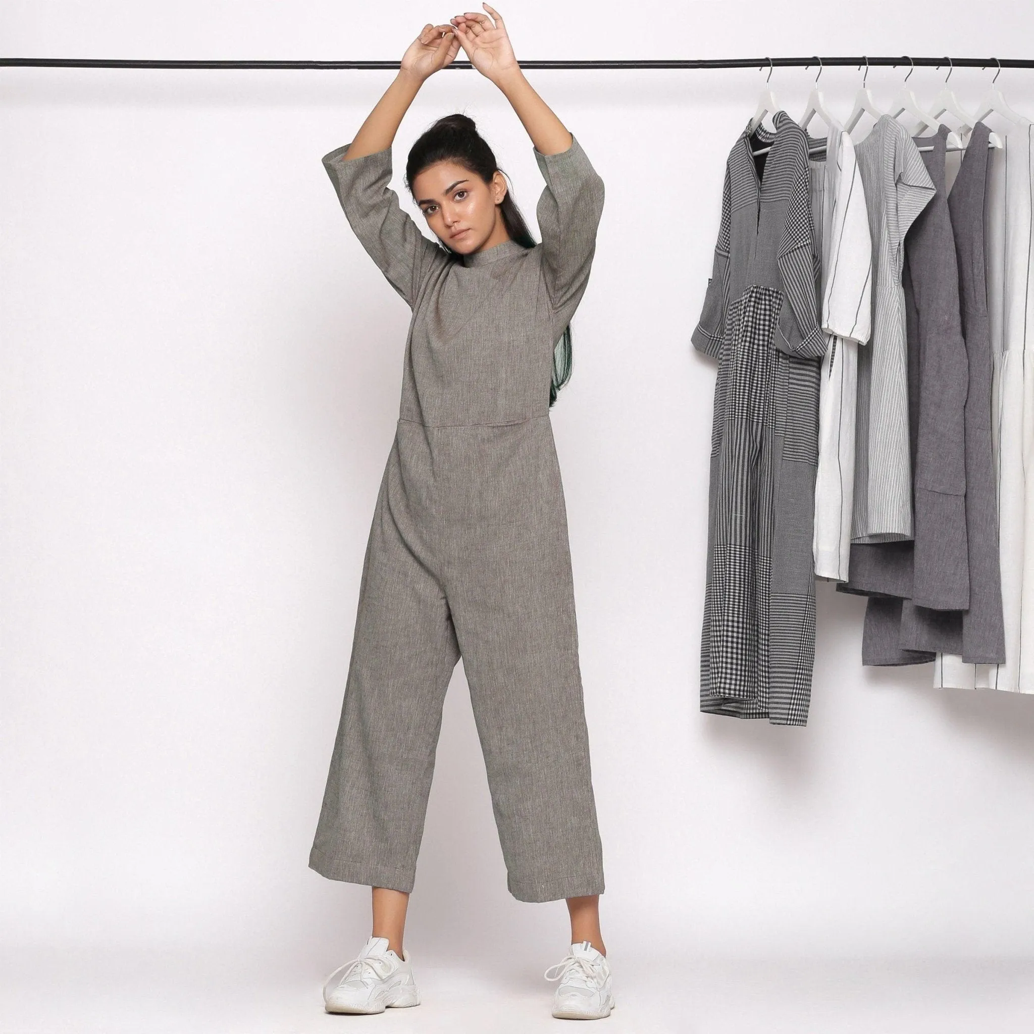 Charcoal Grey Handspun Cotton Ankle Length Jumpsuit