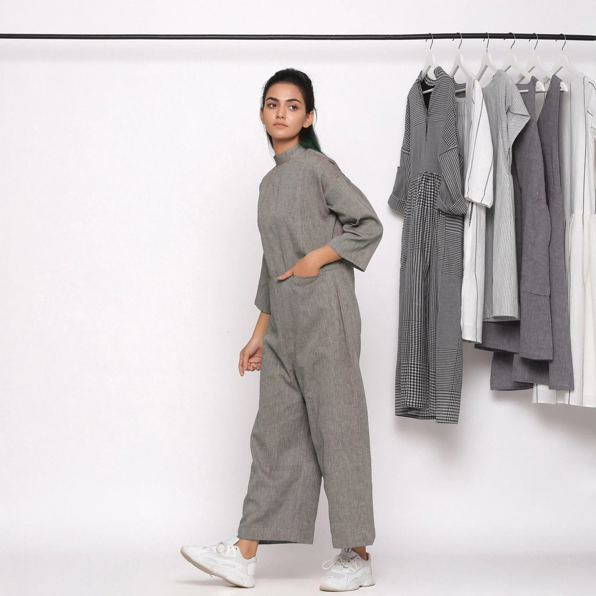 Charcoal Grey Handspun Cotton Ankle Length Jumpsuit