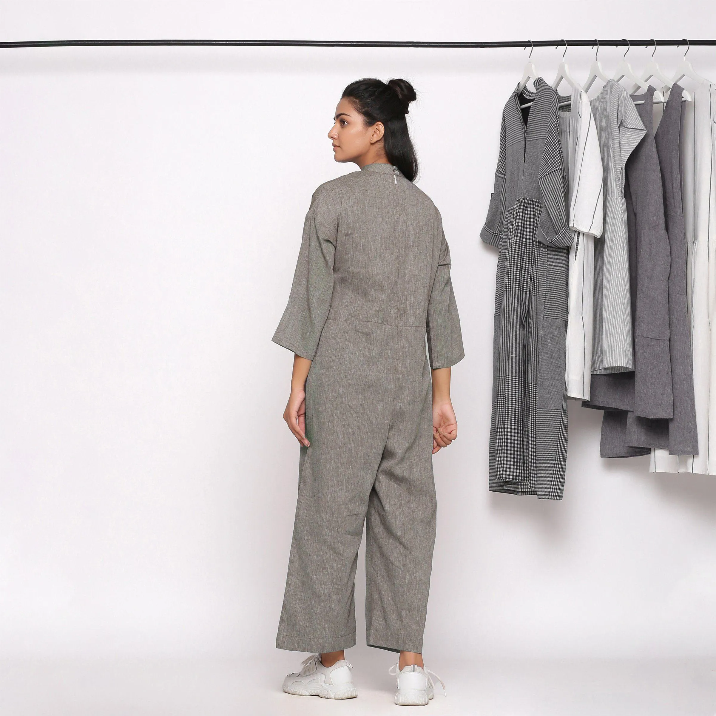 Charcoal Grey Handspun Cotton Ankle Length Jumpsuit