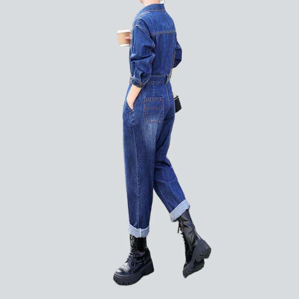 Chic women's denim jumpsuit