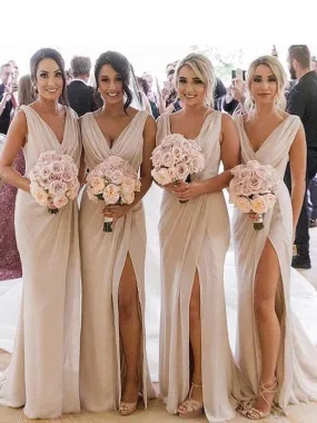 Chiffon Bridesmaid Dresses with Slit, Bridesmaid Dress, Wedding Party Dress, Dresses For Wedding, NB0006